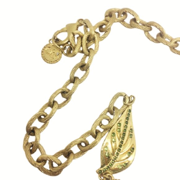 Jessica Simpson Y2K Necklace Gold Plated Green Crystals Chunky Signed Statement - Picture 3 of 3